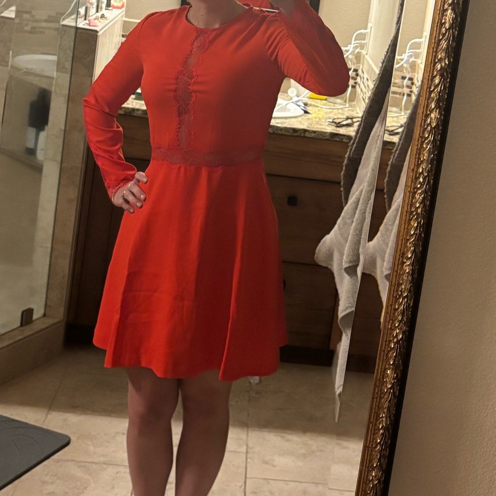 The Kooples Red Long Sleeve Dress with Lace - Picture 5 of 6